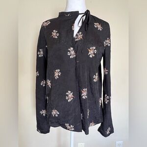 Vince Black Floral Silk Blouse